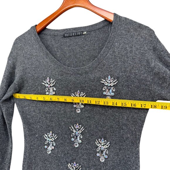 Potters Pot Mini Sweater Dress Grey Beaded Angora Blend Long Sleeve Size S - Picture 8 of 11